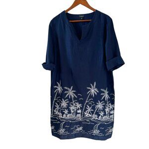 Talbots NEW Linen Embroidery & Beaded Dress In Navy Size L
